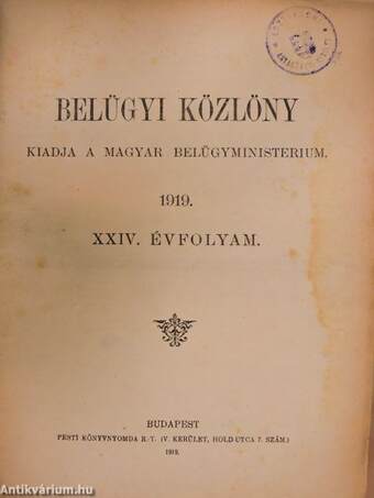 Belügyi Közlöny 1919. január-december