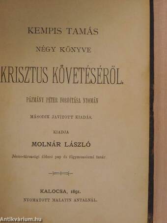 Kempis Tamás négy könyve Krisztus követéséről