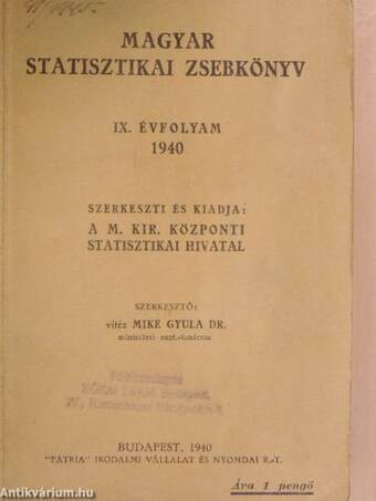 Magyar statisztikai zsebkönyv 1940.