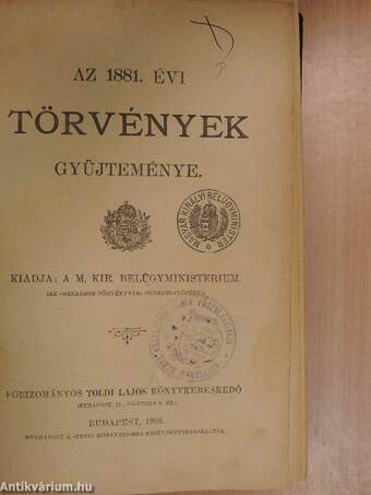 Az 1881. évi törvények gyüjteménye