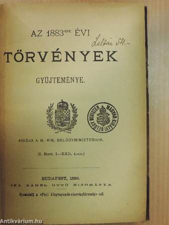 Az 1883-dik évi törvények gyüjteménye I.