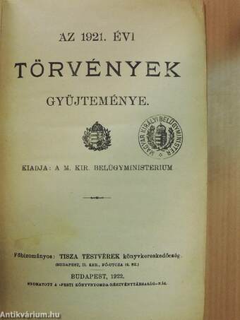 Az 1921. évi törvények gyüjteménye