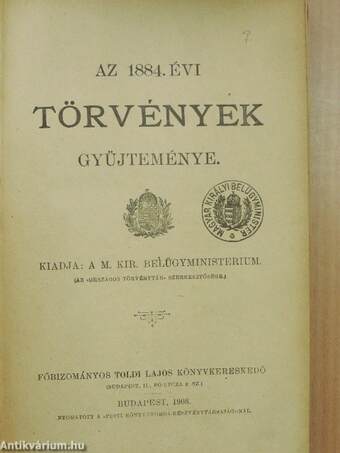 Az 1884. évi törvények gyüjteménye