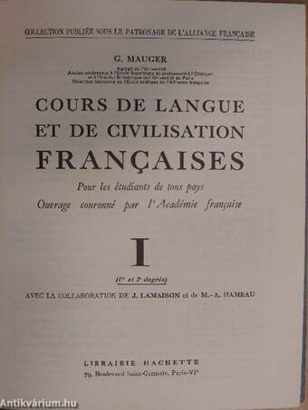 Cours de Langue et de Civilisation Francaises I.