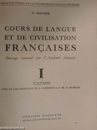 Cours de Langue et de Civilisation Francaises I.