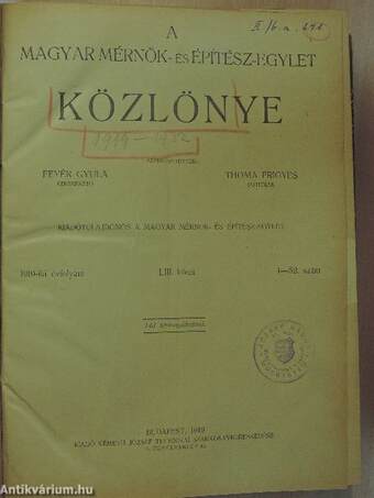 A Magyar Mérnök- és Építész-Egylet Közlönye 1919. (nem teljes évfolyam)/1920-1922.