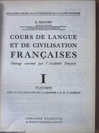 Cours de Langue et de Civilisation Francaises I.