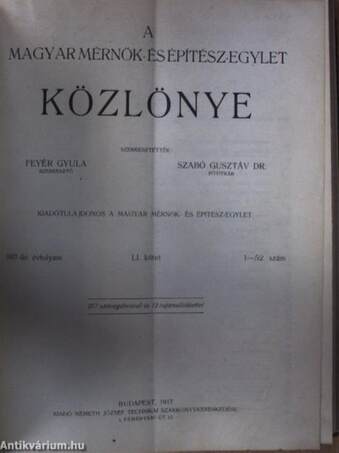 A Magyar Mérnök- és Építész-Egylet Közlönye 1915-1918. (nem teljes évfolyamok)