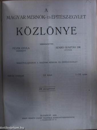 A Magyar Mérnök- és Építész-Egylet Közlönye 1915-1918. (nem teljes évfolyamok)