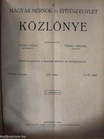 A Magyar Mérnök- és Építész-Egylet Közlönye 1919. (nem teljes évfolyam)/1920-1922.