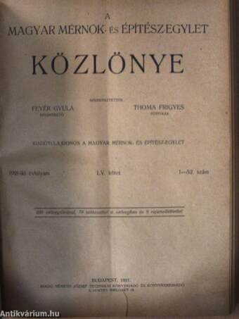 A Magyar Mérnök- és Építész-Egylet Közlönye 1919. (nem teljes évfolyam)/1920-1922.