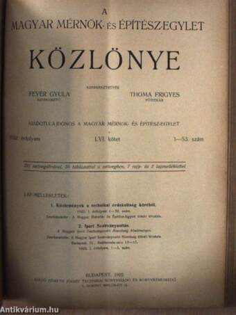 A Magyar Mérnök- és Építész-Egylet Közlönye 1919. (nem teljes évfolyam)/1920-1922.