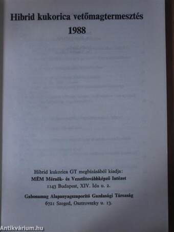 Hibrid kukorica vetőmagtermesztés 1988