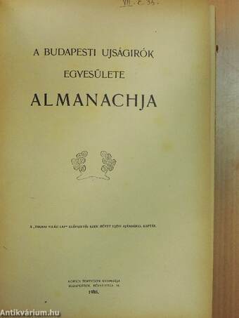 A Budapesti Ujságirók Egyesülete Almanachja 1905.