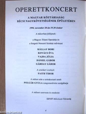 Operettkoncert a Magyar Köztársaság Bécsi Nagykövetségének épületében