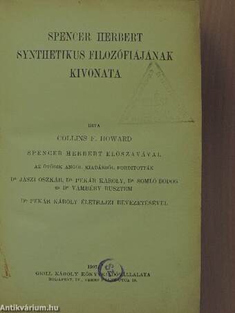 Spencer Herbert synthetikus filozófiájának kivonata