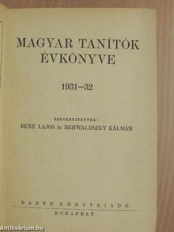 Magyar tanítók évkönyve 1931-32