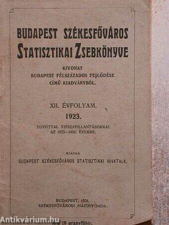 Budapest Székesfőváros Statisztikai Zsebkönyve 1923.