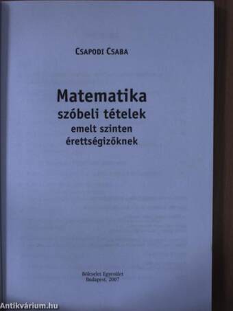 Matematika szóbeli tételek emelt szinten érettségizőknek