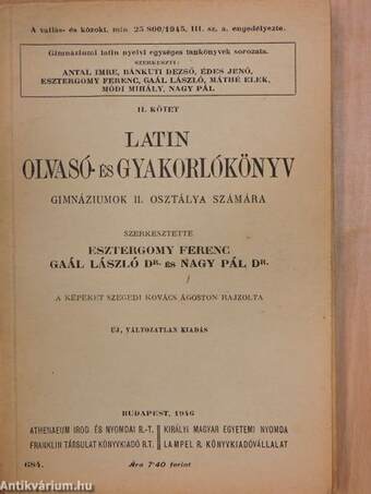 Latin olvasó- és gyakorlókönyv II.