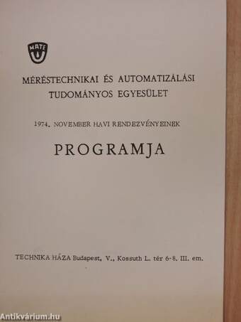 Méréstechnikai és Automatizálási Tudományos Egyesület 1974. november havi rendezvényeinek programja