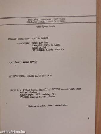 Tanulmányi versenyek, pályázatok általános iskolai tanulóknak 1988-89.
