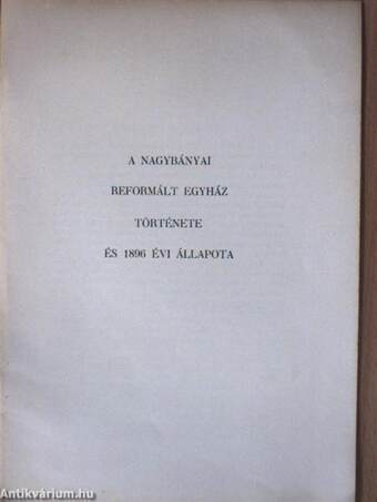 A nagybányai reformált egyház története és 1896 évi állapota