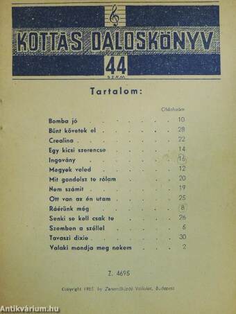 Kottás daloskönyv 44.