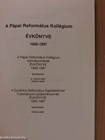 A Pápai Református Kollégium Évkönyve 1995-1997