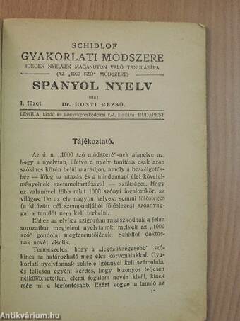 Schidlof gyakorlati módszere - Spanyol 1-10. füzet