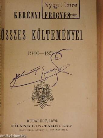 Kerényi Frigyes összes költeményei 1840-1851