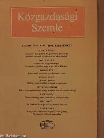 Közgazdasági Szemle 1991. szeptember