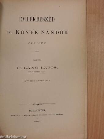 Emlékbeszéd dr. Konek Sándor felett