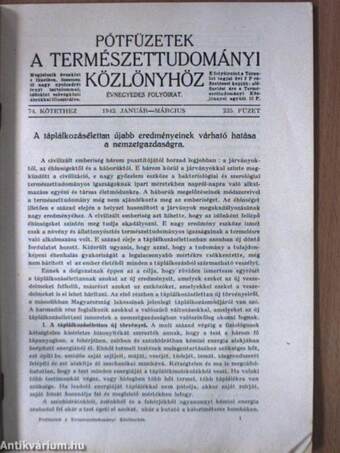 Pótfüzetek a Természettudományi Közlönyhöz 1942. január-március