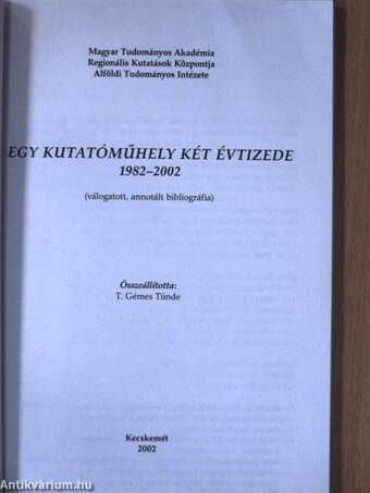 Egy kutatóműhely két évtizede 1982-2002