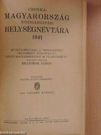 Csonka-Magyarország közigazgatási helységnévtára 1941.