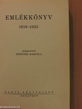 Dante Könyvkiadó Emlékkönyve 1919-1935