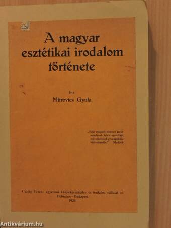 A magyar esztétikai irodalom története