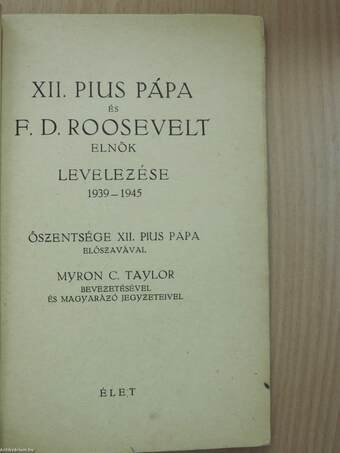 XII. Pius pápa és F. D. Roosevelt elnök levelezése