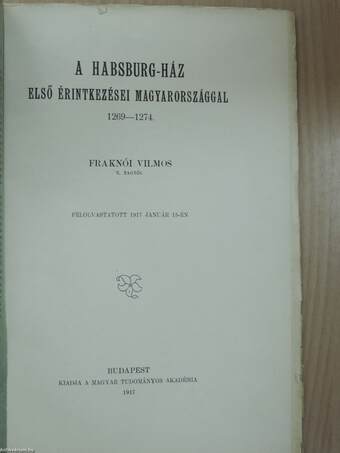 A Habsburg-ház első érintkezései Magyarországgal 1269-1274