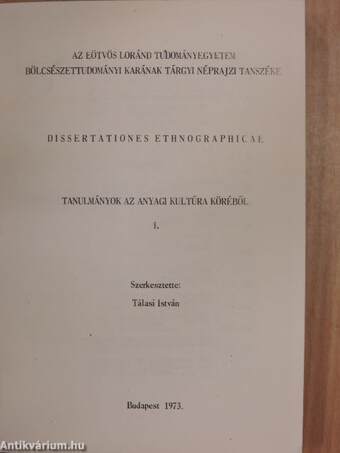 Tanulmányok az anyagi kultúra köréből 1973/1.