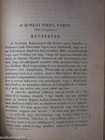 Nyelvtudományi közlemények IX./A' kondai vogul nyelv