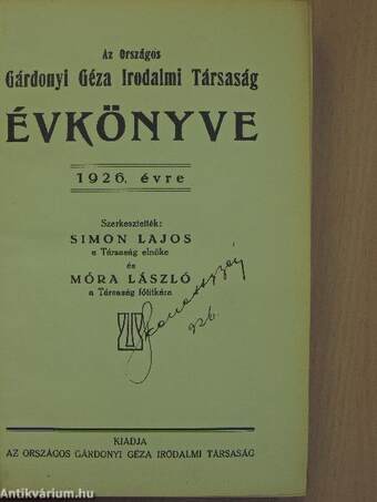 Az Országos Gárdonyi Géza Irodalmi Társaság évkönyve 1926. évre