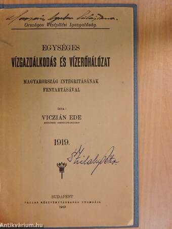 Egységes vízgazdálkodás és vízerőhálózat 1919.