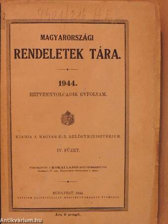Magyarországi rendeletek tára 1944. IV.