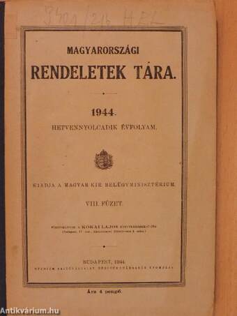 Magyarországi rendeletek tára 1944. VIII.