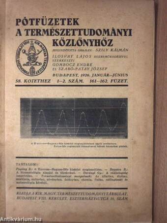 Természettudományi Közlöny 1926. január-december/Pótfüzetek a Természettudományi Közlönyhöz 1926. január-december