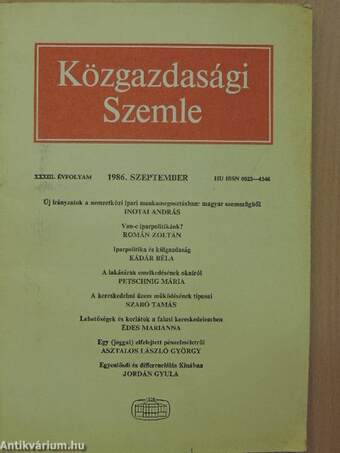 Közgazdasági Szemle 1986. szeptember
