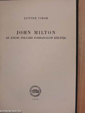 John Milton az angol polgári forradalom költője