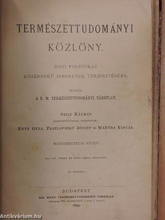 Természettudományi Közlöny 1895. január-december